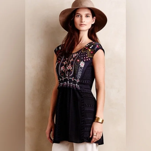 💘 Anthropologie One September Barranco Embroidered Tunic - Picture 1 of 7